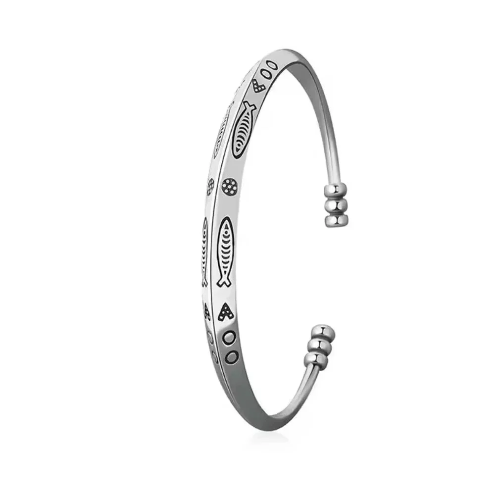 NEW Fish 925 Sterling‎ Silver Cuff Bracelet, 58mm Adjustable